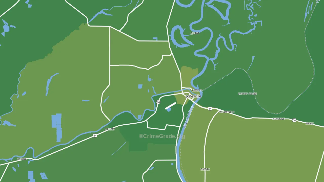 Jonesville, LA Map of Vehicle Theft Rates