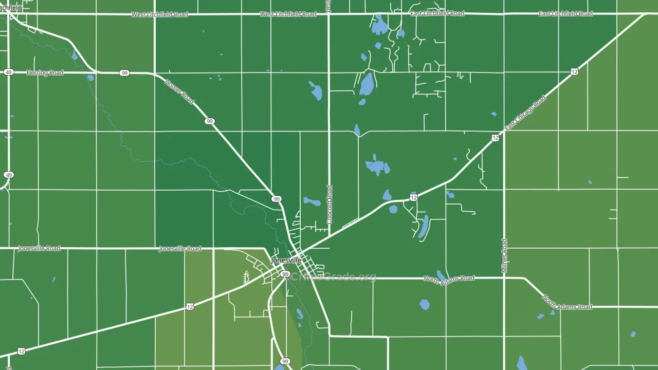 Jonesville, MI Map of Vehicle Theft Rates