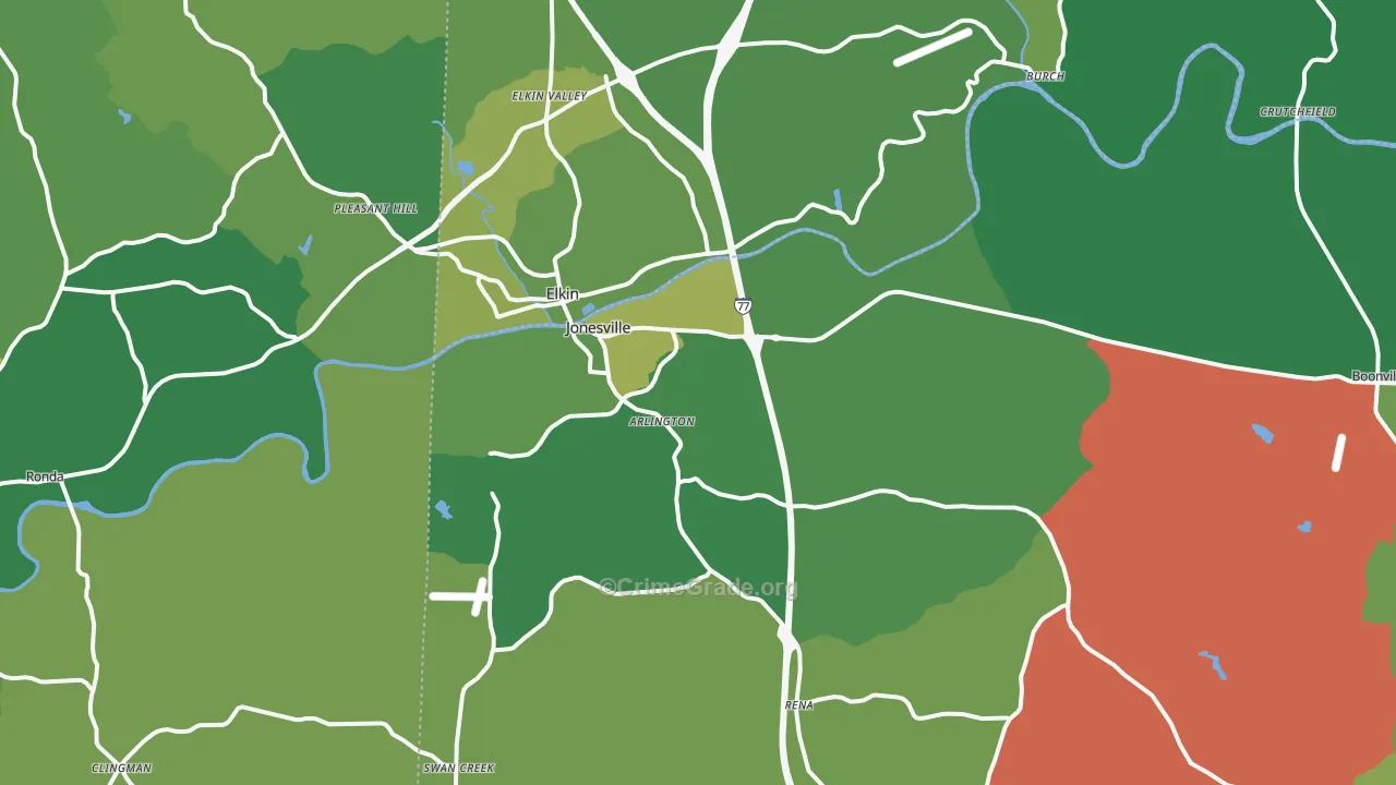 Jonesville, NC Map of Vehicle Theft Rates