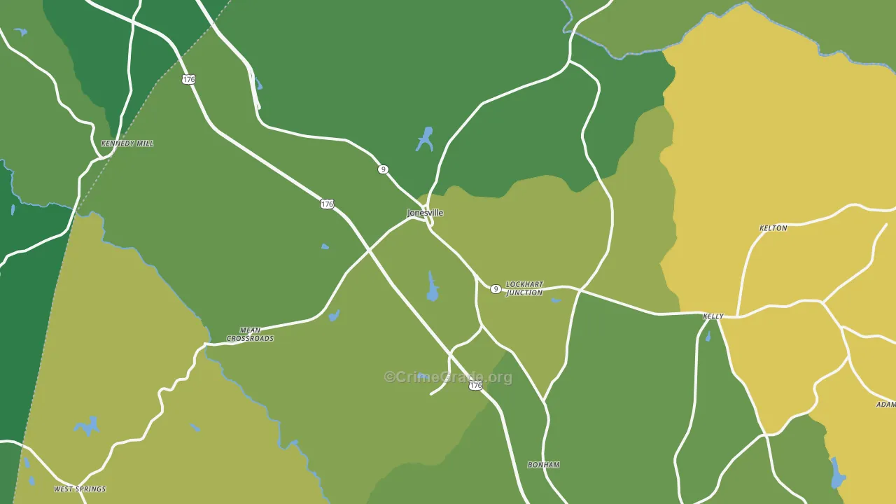 Jonesville, SC Map of Vehicle Theft Rates