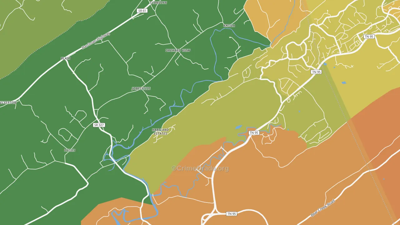 Jonesville, TN Map of Vehicle Theft Rates