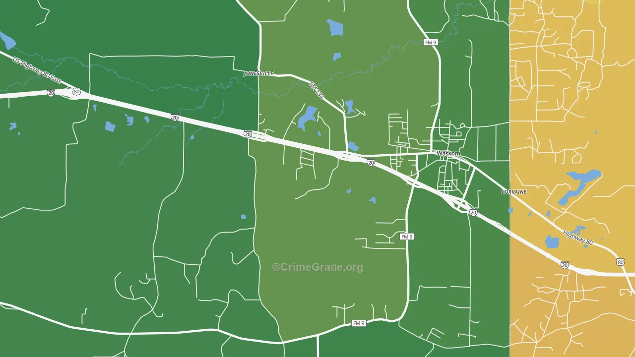 Jonesville, TX Map of Vehicle Theft Rates