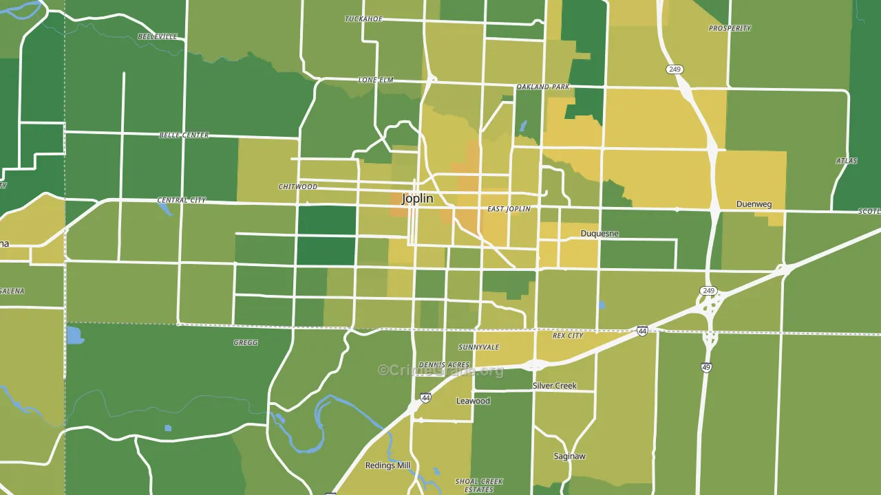 Joplin, MO Map of Vehicle Theft Rates