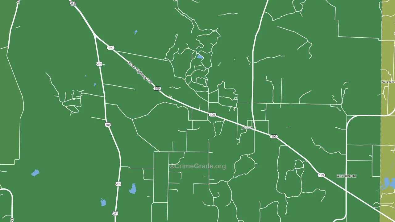 Joplin, TX Map of Vehicle Theft Rates