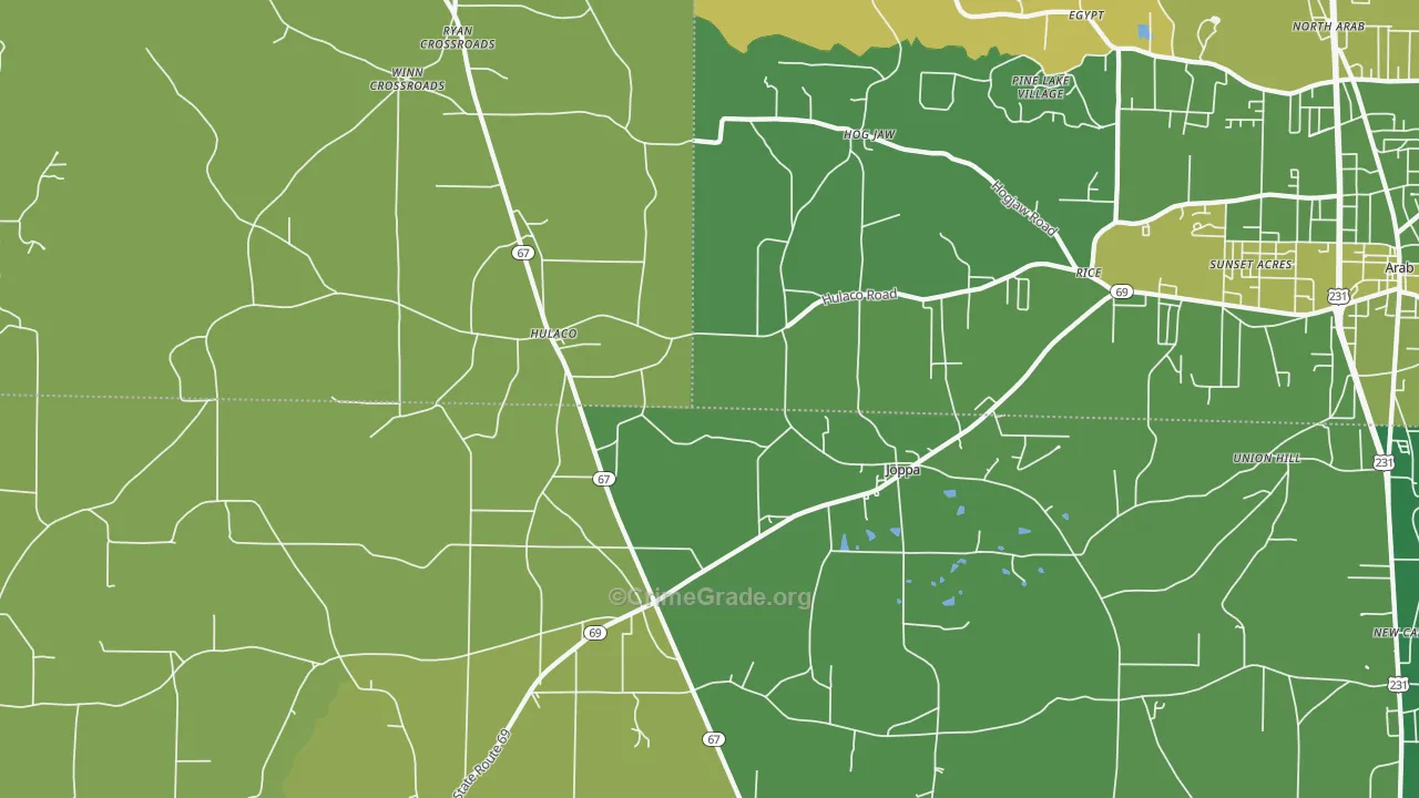 Joppa, AL Map of Vehicle Theft Rates