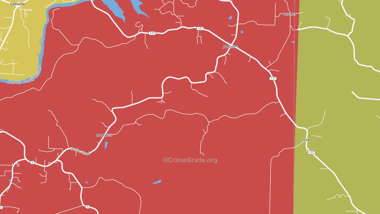 Jordan, AR Map of Vehicle Theft Rates