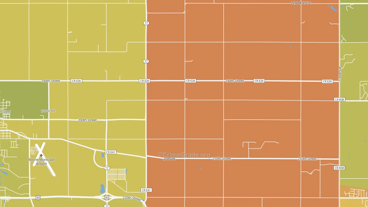 Jordan, IA Map of Vehicle Theft Rates