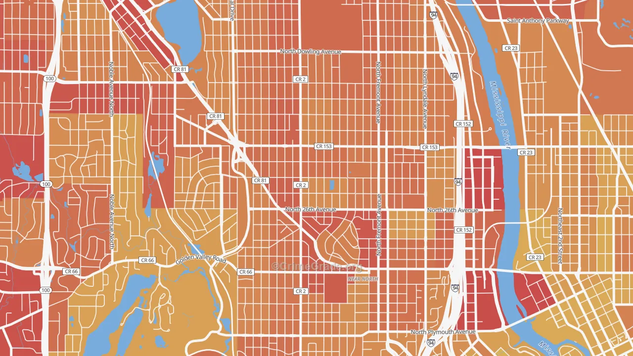 Jordan, Minneapolis, MN Map of Vehicle Theft Rates