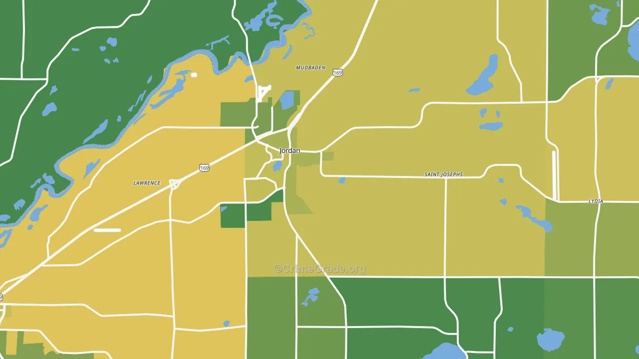 Jordan, MN Map of Vehicle Theft Rates