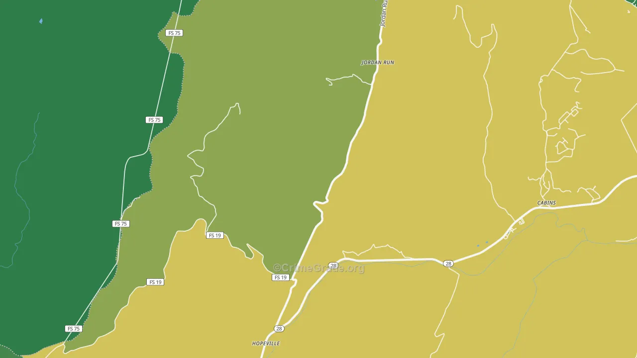 Jordan Run, WV Map of Vehicle Theft Rates