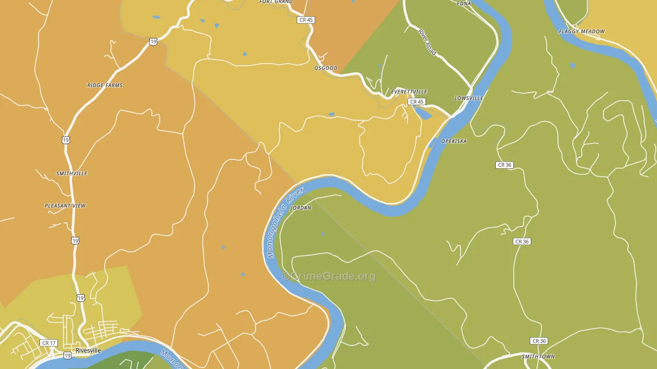 Jordan, WV Map of Vehicle Theft Rates