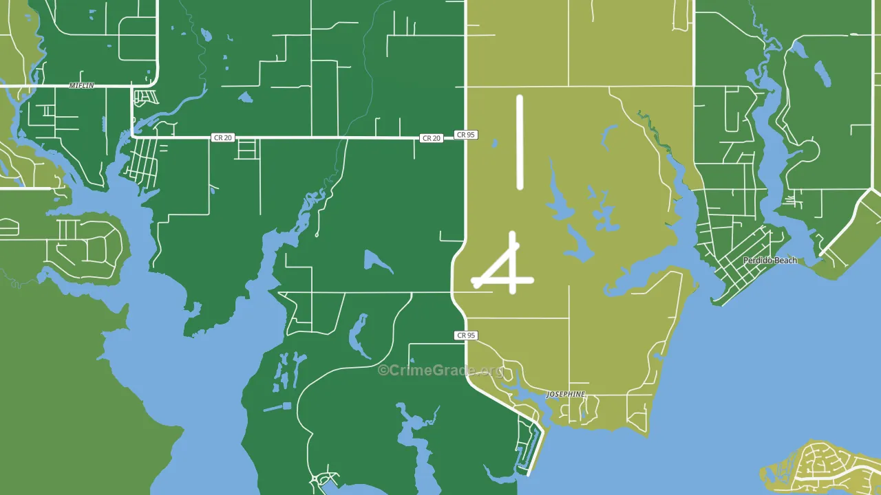 Josephine, AL Map of Vehicle Theft Rates