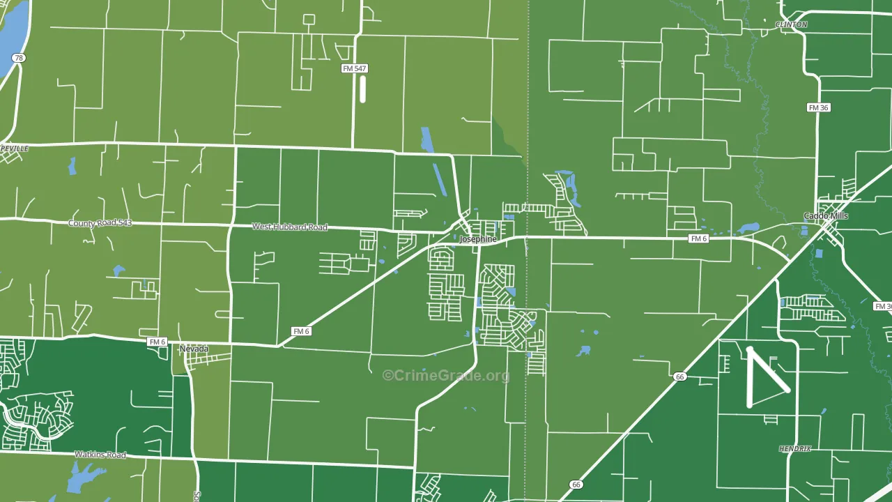 Josephine, TX Map of Vehicle Theft Rates