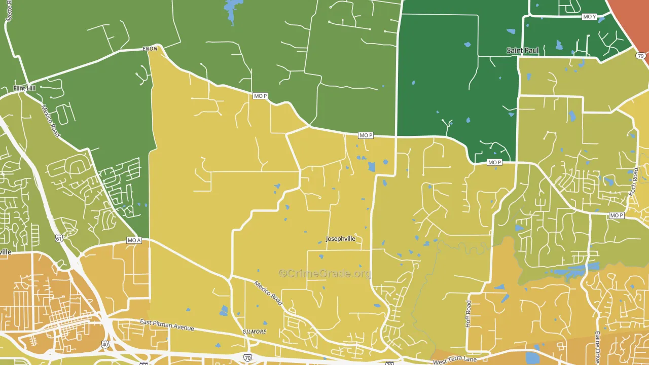 Josephville, MO Map of Vehicle Theft Rates