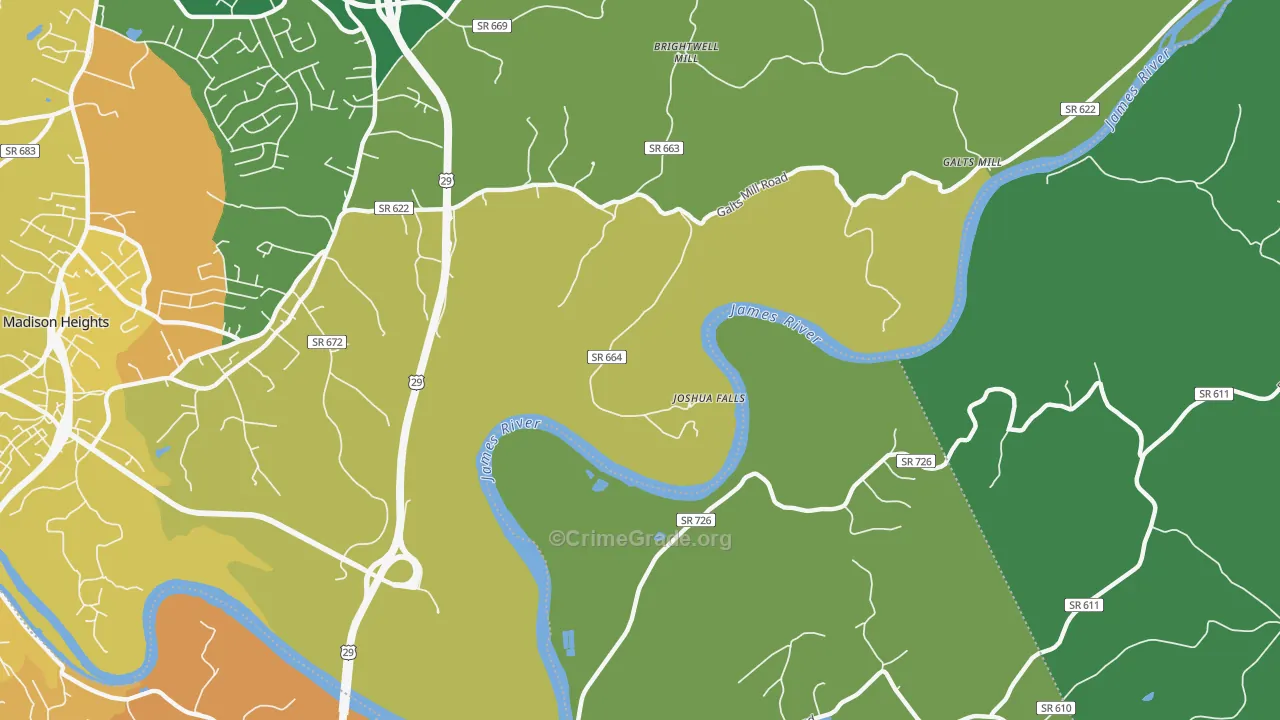 Joshua Falls, VA Map of Vehicle Theft Rates