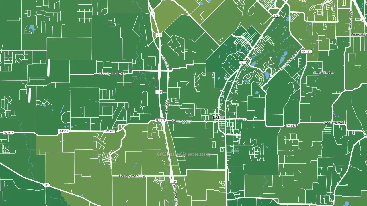 Joshua, TX Map of Vehicle Theft Rates