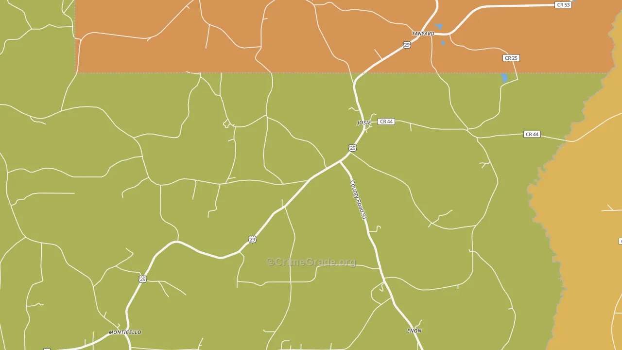 Josie, AL Map of Vehicle Theft Rates
