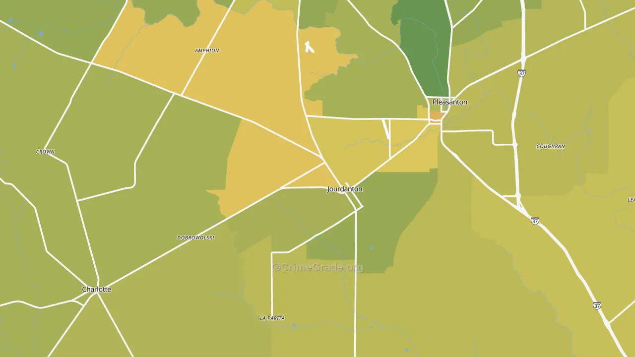Jourdanton, TX Map of Vehicle Theft Rates