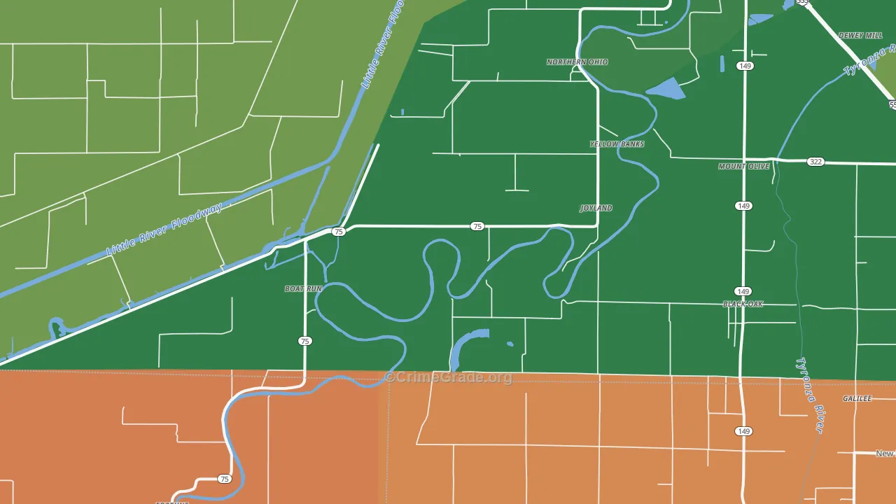 Joyland, AR Map of Vehicle Theft Rates