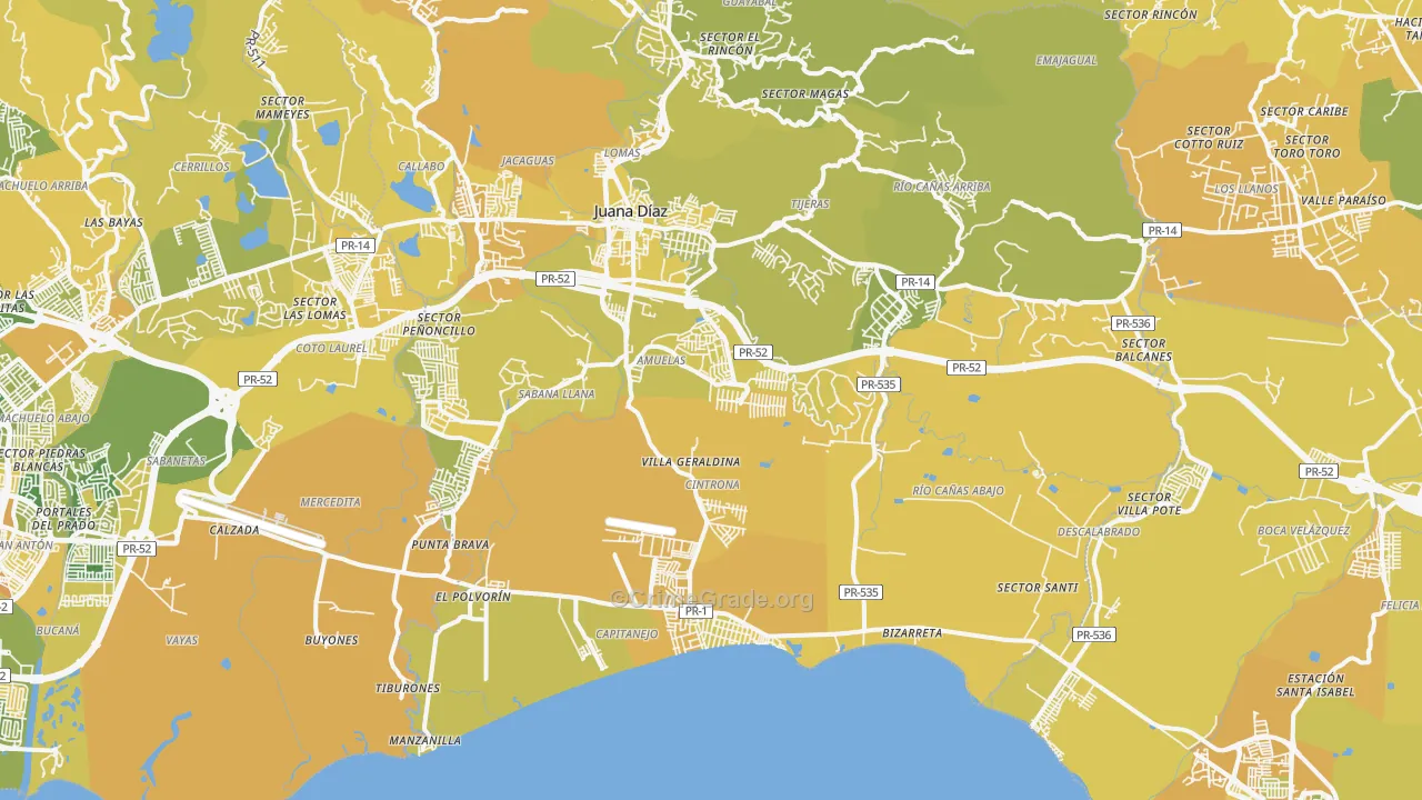 Juana Diaz, PR Map of Vehicle Theft Rates