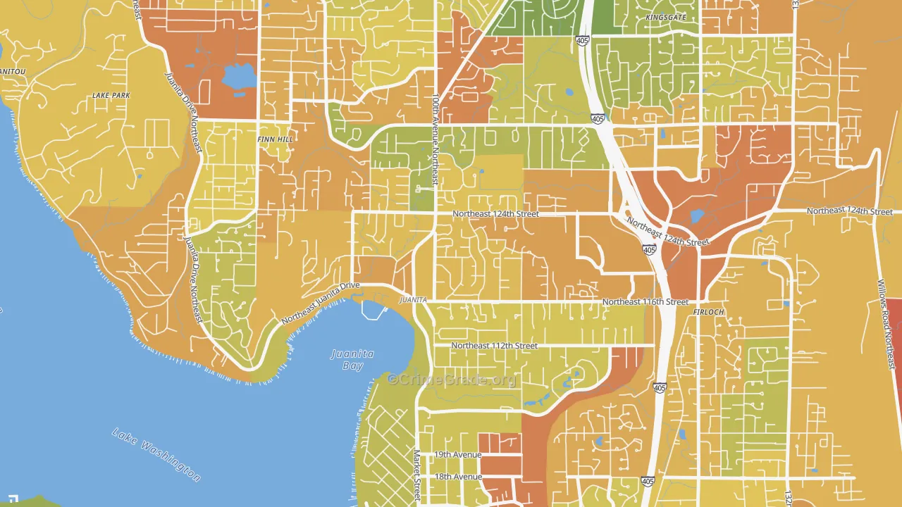 Juanita, Kirkland, WA Map of Vehicle Theft Rates
