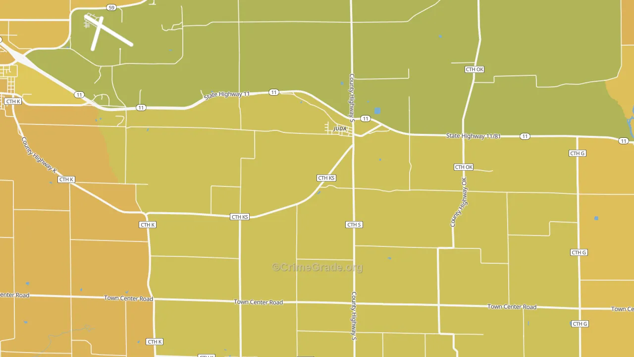 Juda, WI Map of Vehicle Theft Rates