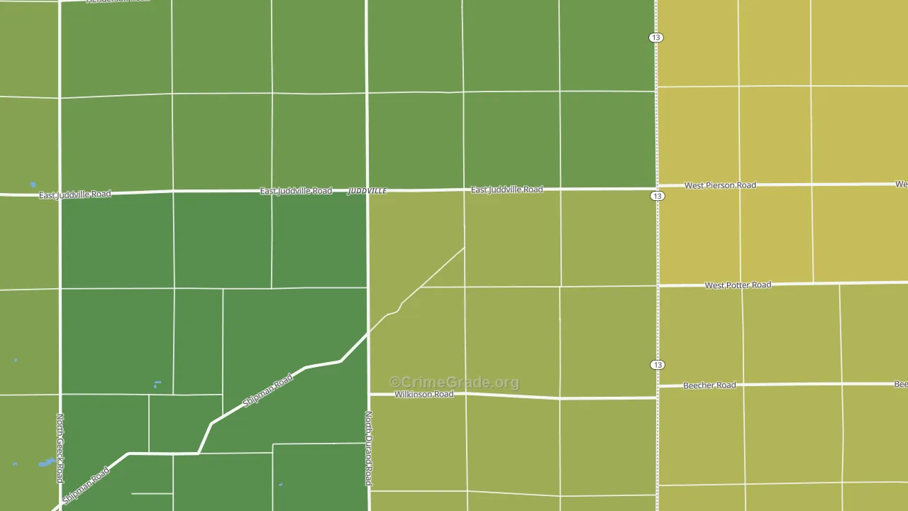 Juddville, MI Map of Vehicle Theft Rates