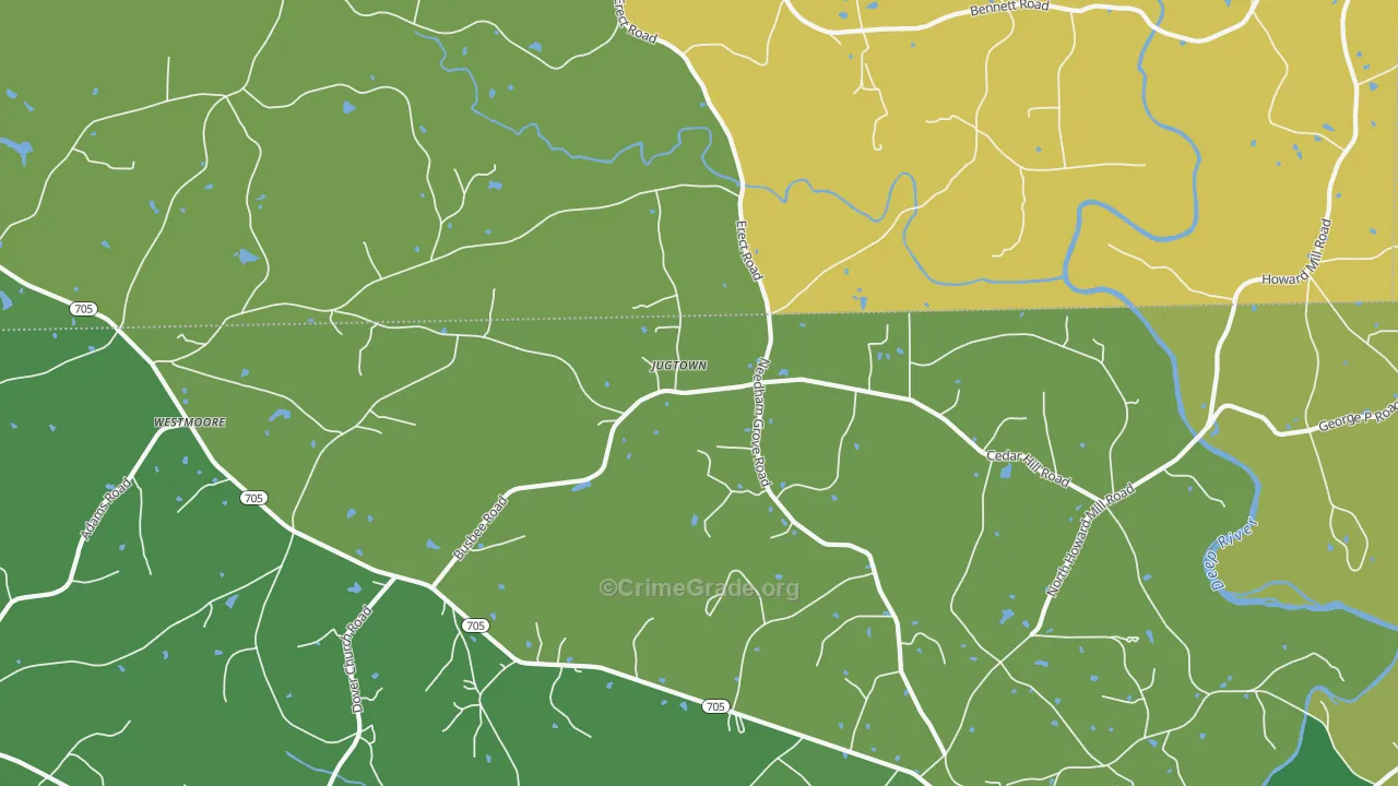 Jugtown, NC Map of Vehicle Theft Rates