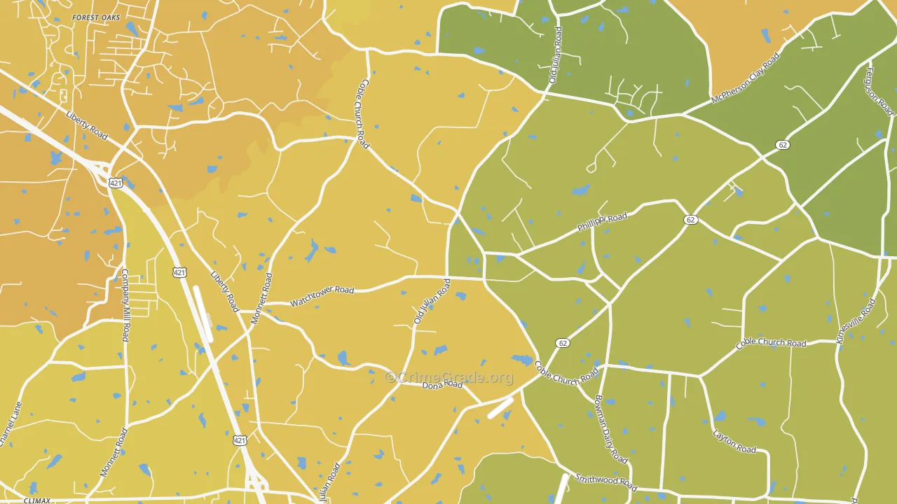 Julian, NC Map of Vehicle Theft Rates