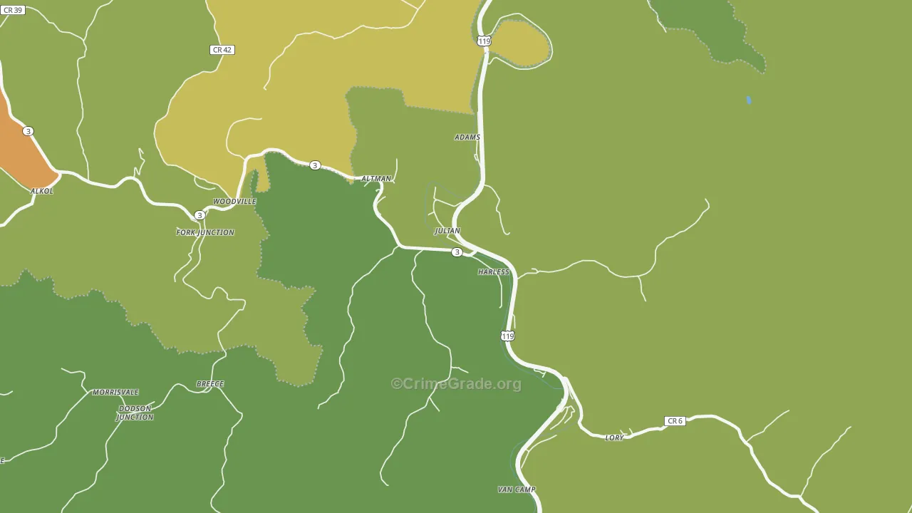 Julian, WV Map of Vehicle Theft Rates