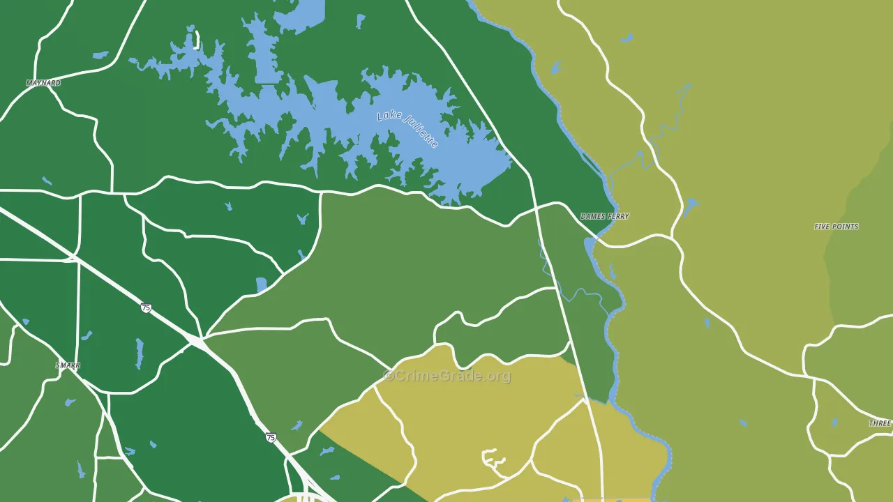 Juliette, GA Map of Vehicle Theft Rates