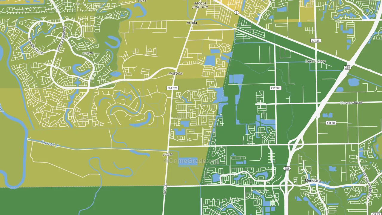 Juliff, TX Map of Vehicle Theft Rates