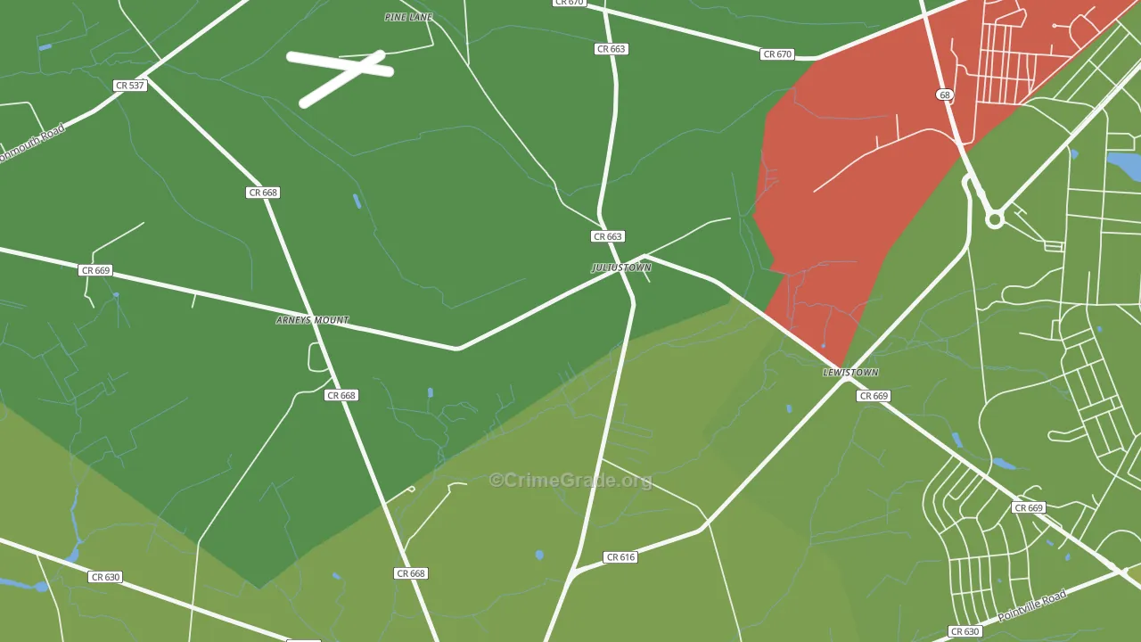 Juliustown, NJ Map of Vehicle Theft Rates