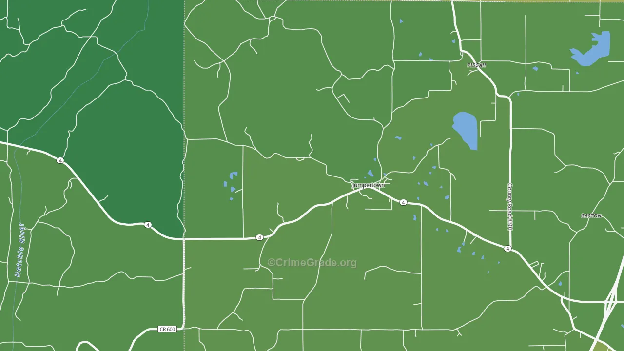 Jumpertown, MS Map of Vehicle Theft Rates
