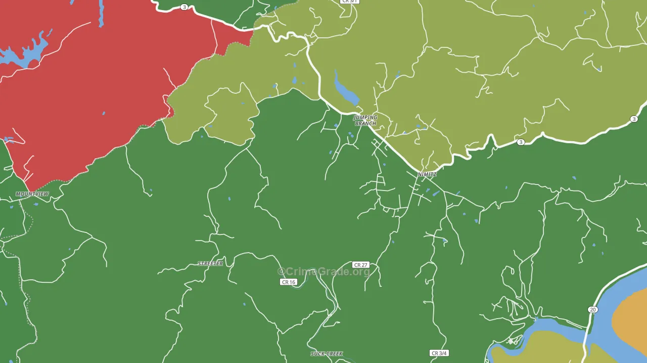 Jumping Branch, WV Map of Vehicle Theft Rates