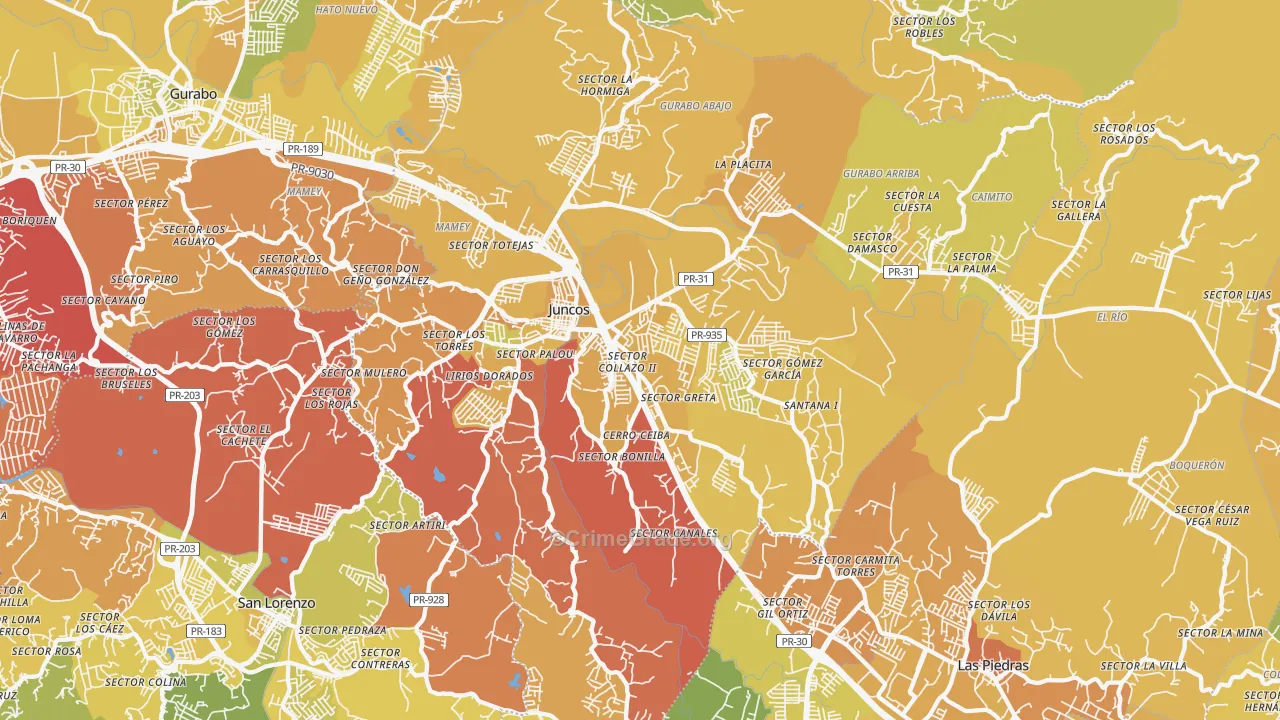 Juncos, PR Map of Vehicle Theft Rates