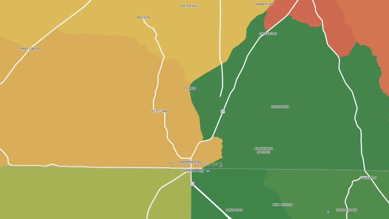 Junction City, AR Map of Vehicle Theft Rates