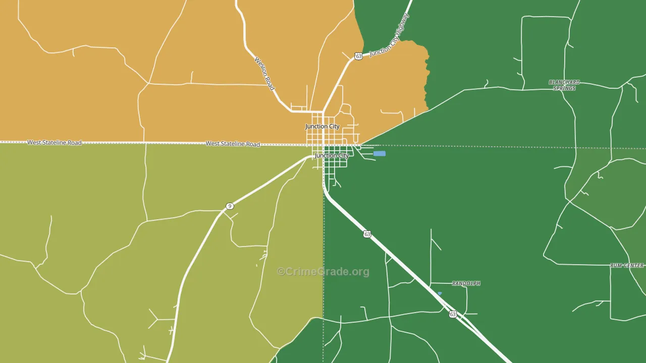 Junction City, LA Map of Vehicle Theft Rates