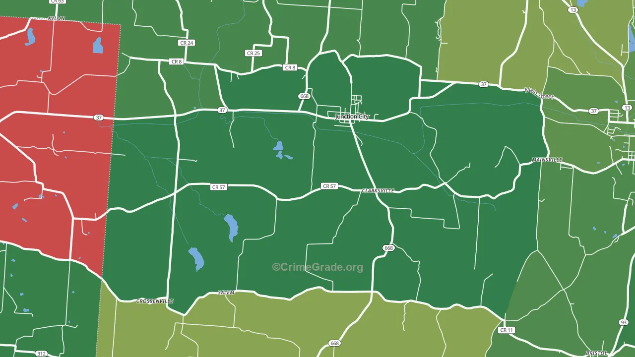 Junction City, OH Map of Vehicle Theft Rates