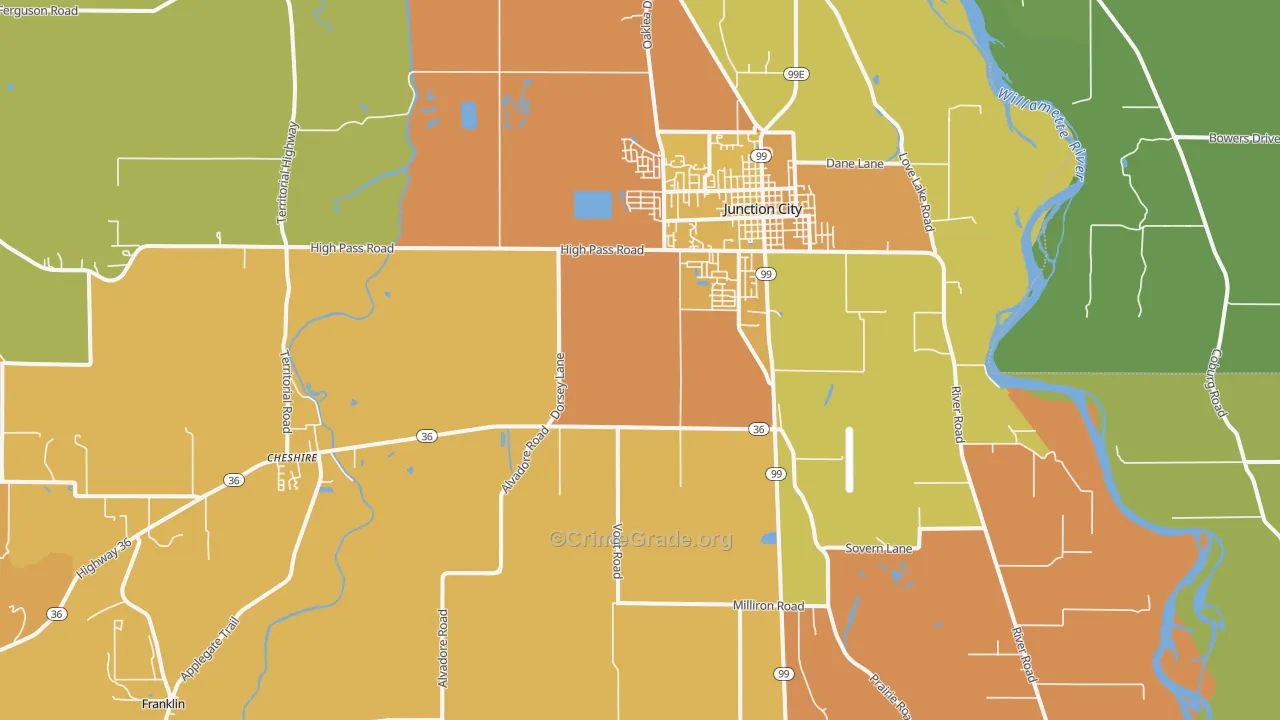 Junction City, OR Map of Vehicle Theft Rates