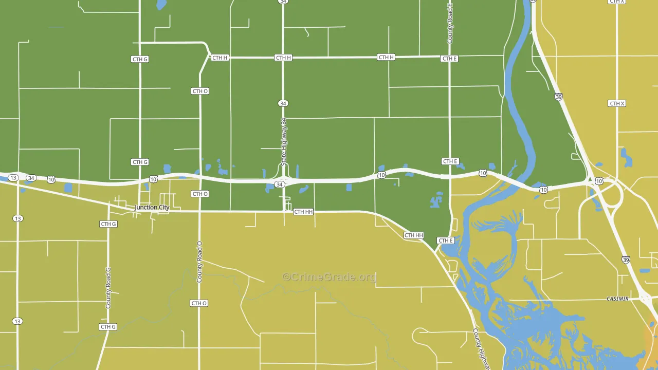 Junction City, WI Map of Vehicle Theft Rates