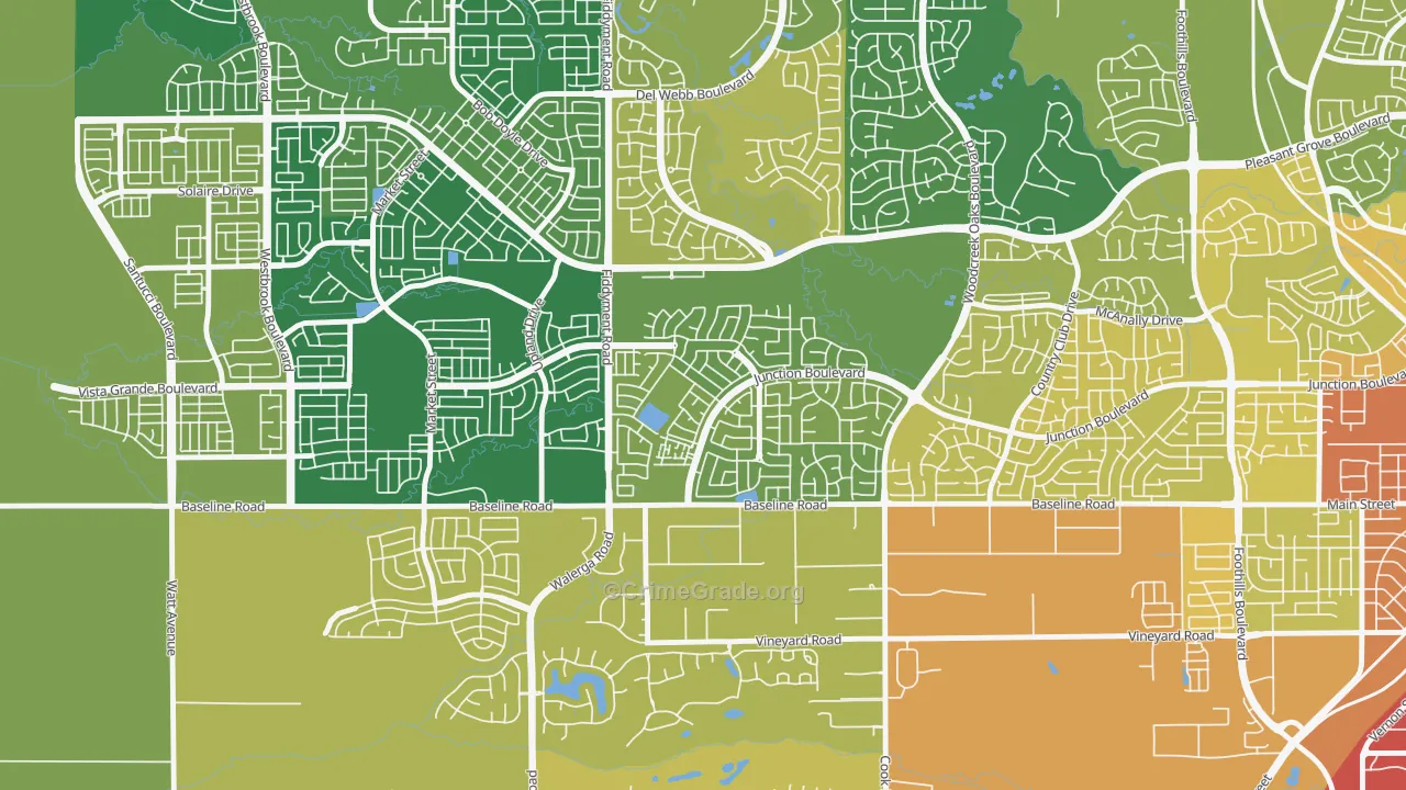 Junction West, Roseville, CA Map of Vehicle Theft Rates
