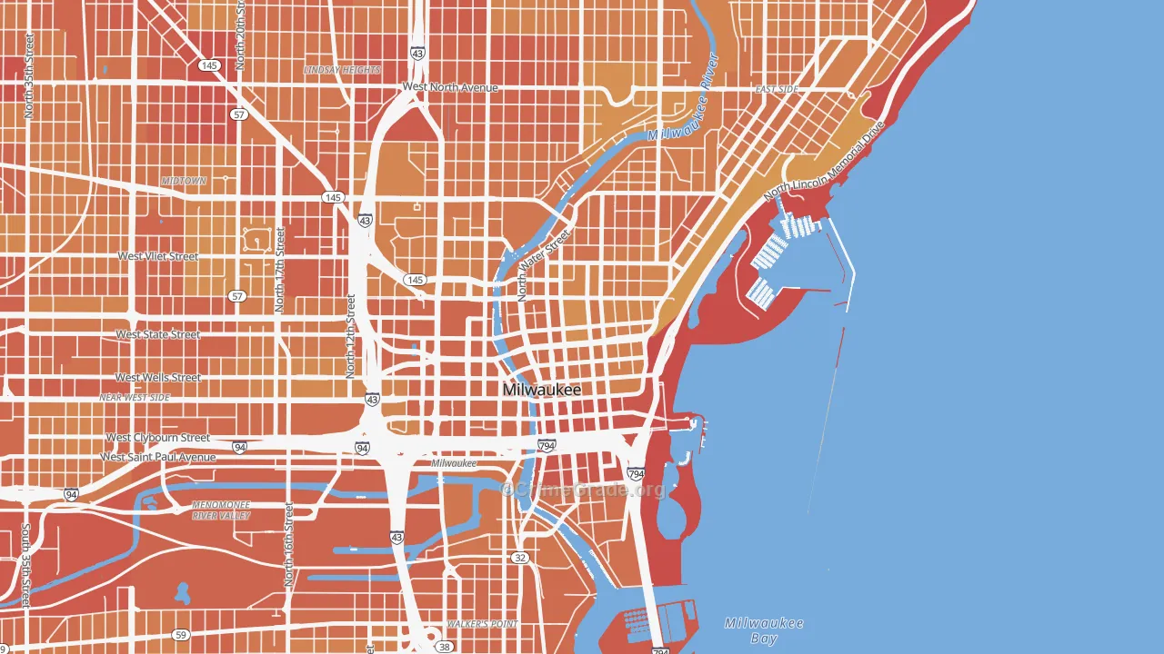 Juneau Town, Milwaukee, WI Map of Vehicle Theft Rates