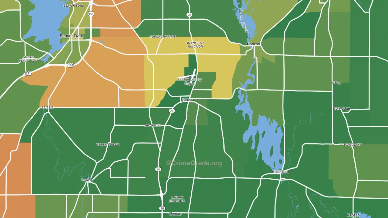 Juneau, WI Map of Vehicle Theft Rates