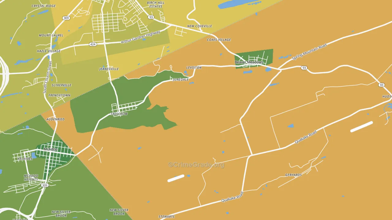Junedale, PA Map of Vehicle Theft Rates
