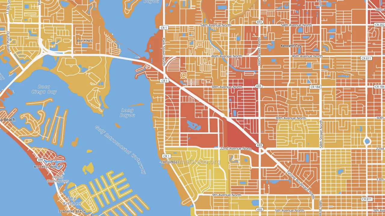 Jungle Terrace, St. Petersburg, FL Map of Vehicle Theft Rates
