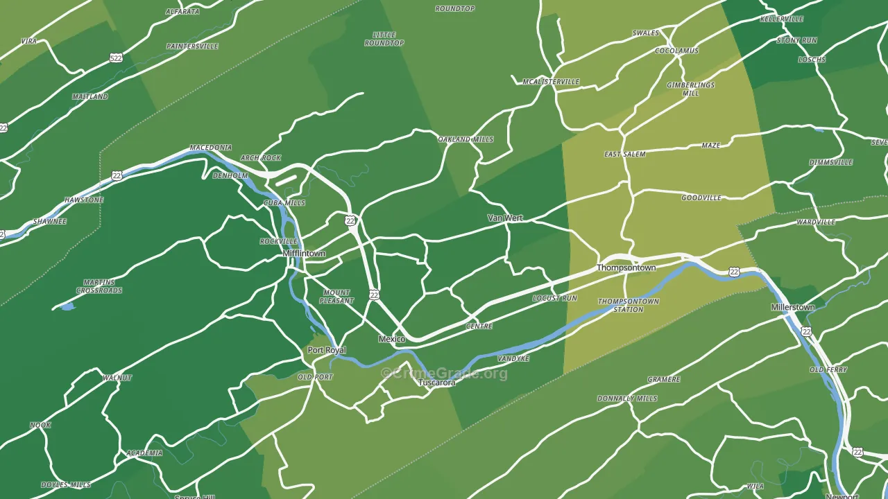 Juniata County, PA Map of Vehicle Theft Rates