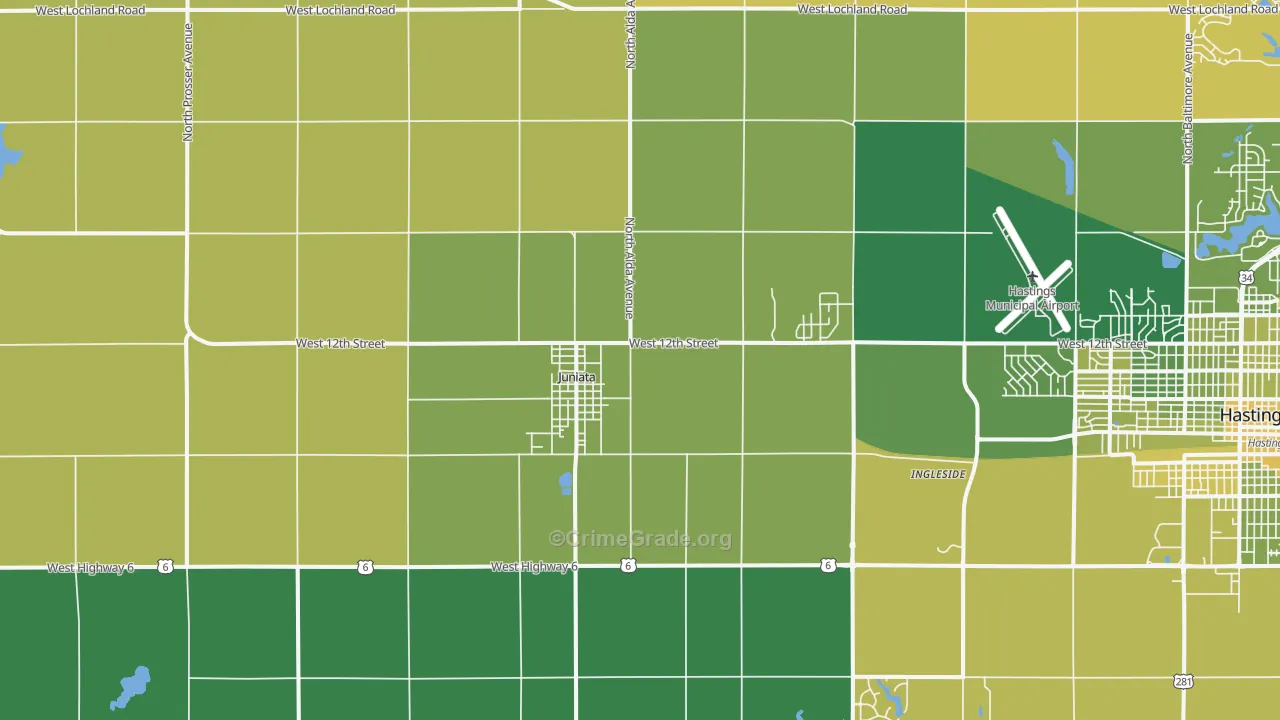 Juniata, NE Map of Vehicle Theft Rates