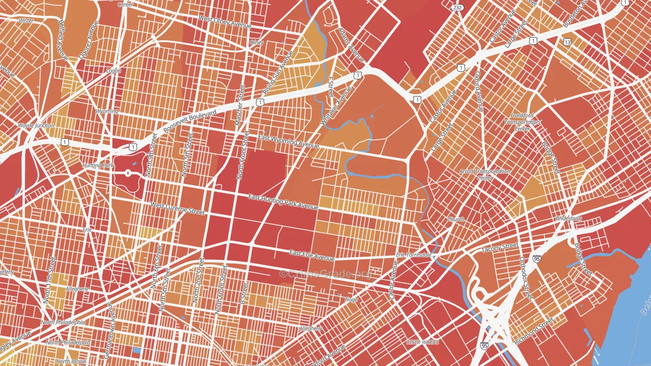 Juniata Park-Feltonville, Philadelphia, PA Map of Vehicle Theft Rates