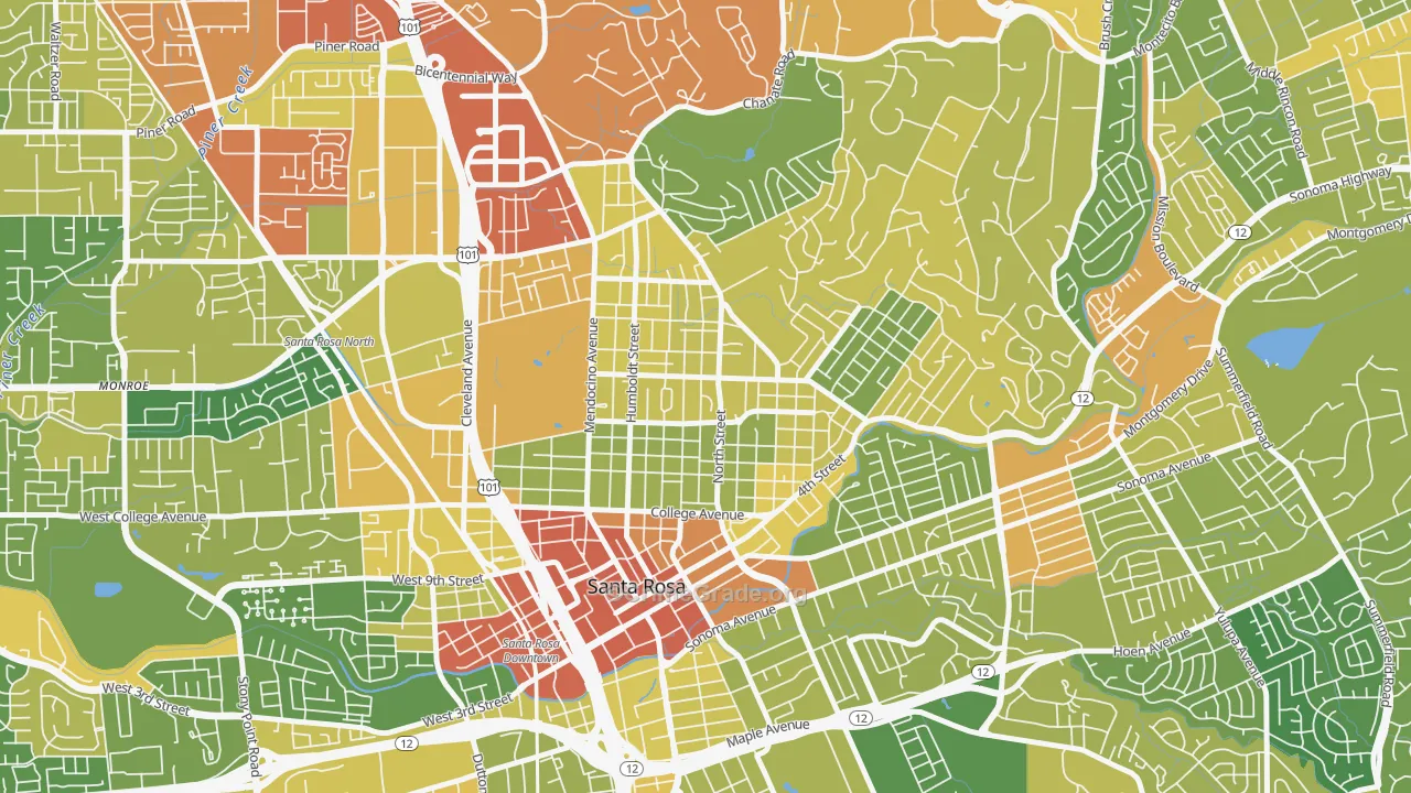 Junior College Neighborhood Assc., Santa Rosa, CA Map of Vehicle Theft Rates
